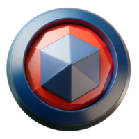 Geometric design, 3D hexagonal shape within circular frame, vibrant colors, modern art, and abstract symbol. Perfect for digital media. png