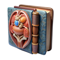 Intricately designed book with artistic cover resembling brain and neural structure, symbolizing knowledge and creativity. png