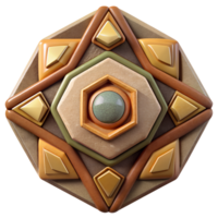 Intricate geometric mandala design with earthy tones, featuring hexagons and diamond shapes in a calming and balanced composition. png