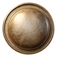 High-resolution image of a golden bronze shield with intricate details, perfect for use in medieval or fantasy-themed designs and projects. png