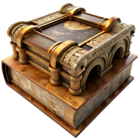 Vintage ornate book with golden embellishments and arch design, symbolizing historical knowledge and classic literature. png