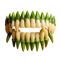 A creative and surreal image of human teeth combined with green plant elements, creating an intriguing visual concept. png