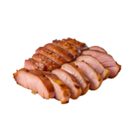 Close-up of perfectly cooked, tender and juicy sliced roast pork, ideal for recipes and culinary presentations. png