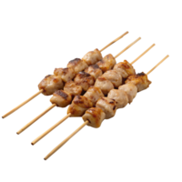 Grilled chicken skewers on wooden sticks. Perfect for barbecue, party, or grill stock photo needs. High-quality and delicious looking image. png