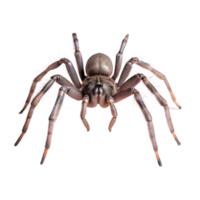 Detailed close-up of a tarantula spider with visible fangs and fuzzy legs isolated on white background. png