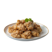 Plate of crispy chicken nuggets served with garnish, perfect for fast food, snack, or appetizer options. Suitable for menu design and advertising. png