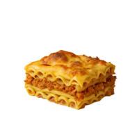 Delicious slice of traditional lasagna with layers of pasta, meat sauce, and melted cheese, perfectly baked to golden perfection. png