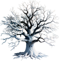 Digitally rendered image of a leafless, white tree with intricate branches and roots, set against a white background. png