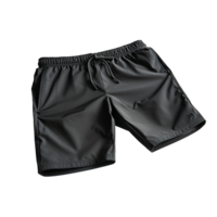 Black Drawstring Shorts With Pockets Laying on a Checkerboard Background png