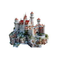 A Detailed Model of Neuschwanstein Castle on a Rocky Cliff png