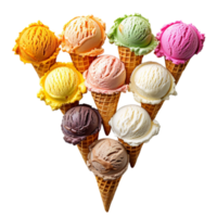 Colorful Ice Cream Cones Arranged in a Triangle Shape png