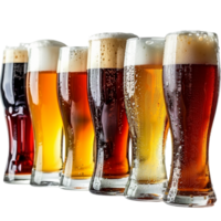 A Row of Six Full Glasses of Cold Beer png