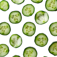 Fresh Green Cucumber Slices Arranged on a White Background With Transparent Overlay png