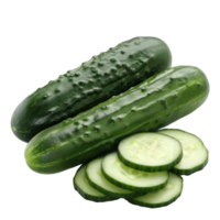Fresh Green Cucumbers Sliced and Whole on White Background png