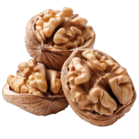 Three Open Walnuts With Kernels Isolated on a White Background png