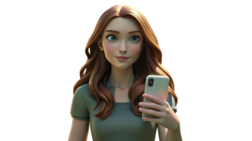 Animated Woman Holding Smartphone With White Background png