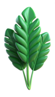 Three Green 3D Rendered Leaves on Transparent Background png