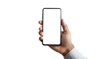 Hand Holding Smartphone With White Screen on Transparent Background png