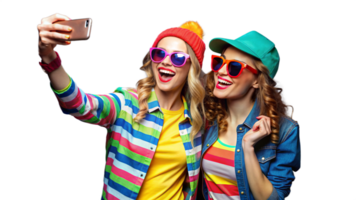 Two Young Women Take A Selfie While Wearing Sunglasses And Hats png