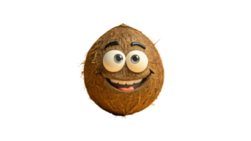 Smiling 3D Rendered Coconut Isolated on Transparent Background png