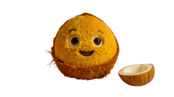 Smiling Coconut Cartoon Character With Half Shell on White Background png