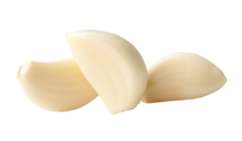 Front view of peeled garlic cloves in stack isolated with clipping path in file format png