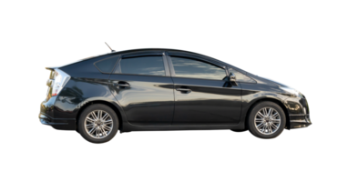 Side view of black hatchback car isolated with clipping path in file format png