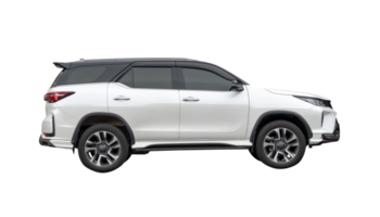 Side view of white SUV car isolated with clipping path in file format png