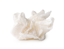 Front view of white screwed or crumpled tissue paper ball isolated with clipping path and shadow in file format png
