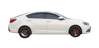Side view of white sedan car isolated with clipping path in file format png