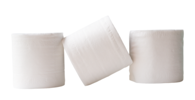 Front view of white tissue paper rolls in stack isolated with clipping path in file format png