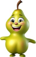 Adorable cartoon pear smiles cheerfully, inviting warmth and happiness. AI-generated. png