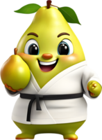 Adorable cartoon pear smiles cheerfully, inviting warmth and happiness. AI-generated. png