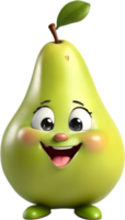 Adorable cartoon pear smiles cheerfully, inviting warmth and happiness. AI-generated. png