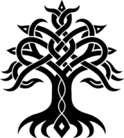 Mythical Black Yggdrasil Tree Stencil, Ancient Norse Symbol of Cosmic Connection. AI-generated. png