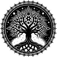 Mythical Black Yggdrasil Tree Stencil, Ancient Norse Symbol of Cosmic Connection. AI-generated. png
