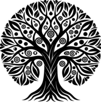 Mythical Black Yggdrasil Tree Stencil, Ancient Norse Symbol of Cosmic Connection. AI-generated. png