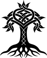 Mythical Black Yggdrasil Tree Stencil, Ancient Norse Symbol of Cosmic Connection. AI-generated. png