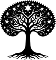 Mythical Black Yggdrasil Tree Stencil, Ancient Norse Symbol of Cosmic Connection. AI-generated. png
