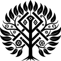Mythical Black Yggdrasil Tree Stencil, Ancient Norse Symbol of Cosmic Connection. AI-generated. png