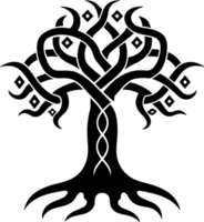 Mythical Black Yggdrasil Tree Stencil, Ancient Norse Symbol of Cosmic Connection. AI-generated. png