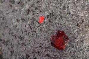 Macro mineral stone Garnet in rock on a white background photo