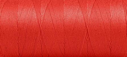 Texture of threads in a spool of red color on a white background photo