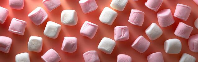 Pink and White Marshmallows on a Peach Background photo