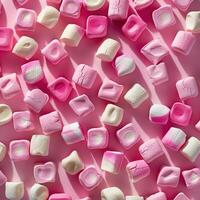 Pink and White Marshmallows on Pink Background photo