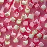 Pink and White Marshmallows on Pink Background photo