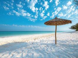 Bamboo Umbrella on a White Sand Beach photo