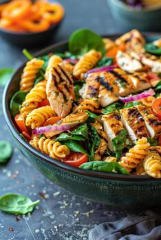 pollo Espinacas pasta ensalada cuenco foto