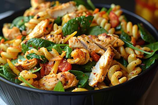 pollo Espinacas pasta ensalada foto