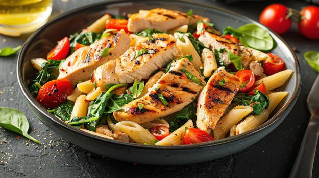 pollo Espinacas pasta ensalada foto